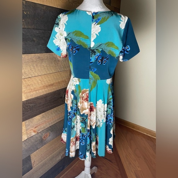 Anthropologie Corey Lynn Calter - Short Sleeve A-Line Blue Floral Dress Size 10 - Picture 3 of 9